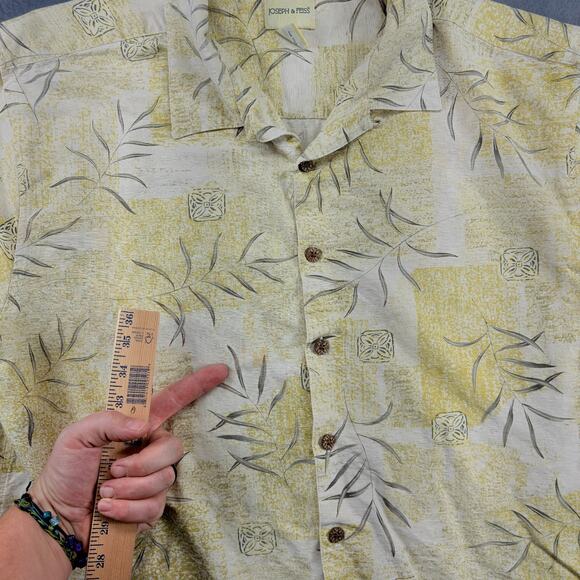 Joseph & Feiss Camp Shirt Men's XXL White Floral Silk Loop Collar Short Sleeve - Picture 3 of 9